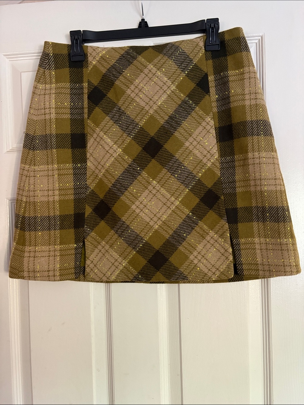 Plaid Mini Skirt in Olive Green and Beige